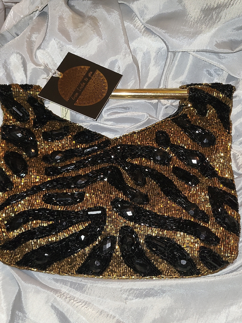 From India to You Beaded Gold and Black Evening Clutch Bnwt EL